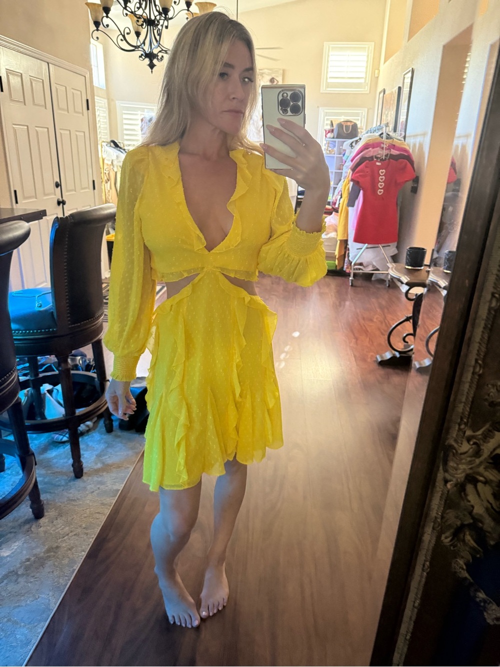 Alice + Olivia Sunshine Ruffle Cutout Midi Dress